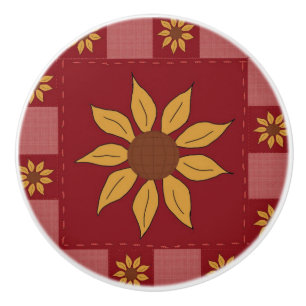 Sunflowers Vintage Quilt-Look Ceramic Knob