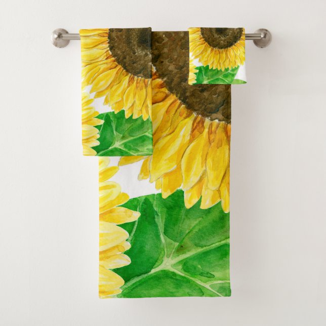 Sunflowers watercolor bath towel set (Insitu)