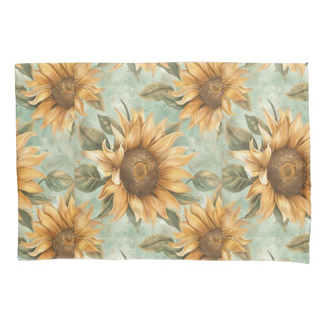 Sunflowers Watercolor Blue Background Pillowcase (Front)
