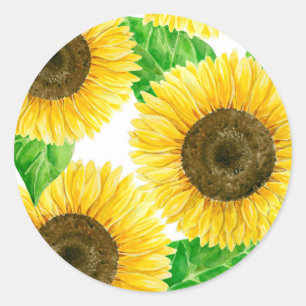 Sunflowers watercolor classic round sticker