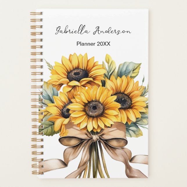 Sunflowers Watercolor Custom Name   Planner (Front)
