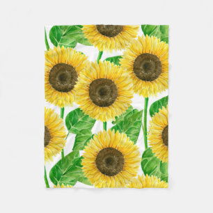 Sunflowers watercolor fleece blanket