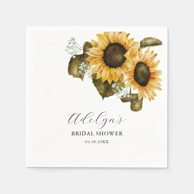 Sunflowers Watercolor Floral Bridal Shower  Napkin (Front)