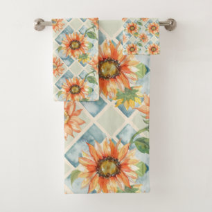 Sunflowers Watercolor floral pattern Bath Towel Set