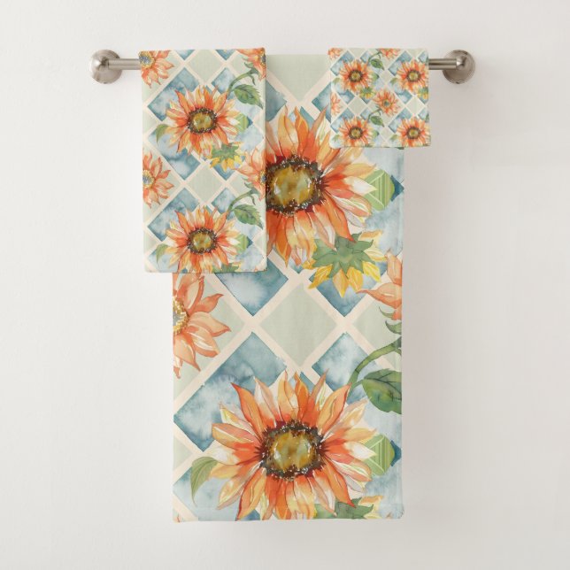 Sunflowers Watercolor floral pattern Bath Towel Set (Insitu)