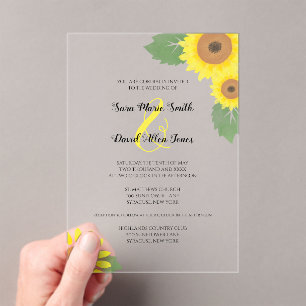 Sunflowers Watercolor Floral Sunny Yellow Wedding Acrylic Invitations