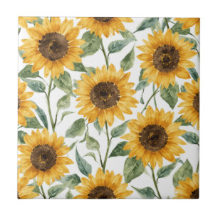 Sunflowers Watercolor Floral Yellow Painting Ceramic Tile