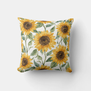 Sunflowers Watercolor Floral Yellow Painting Cushion
