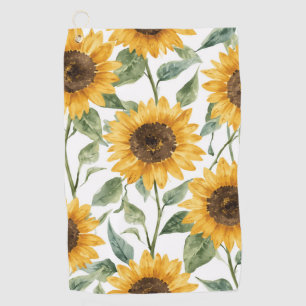 Sunflowers Watercolor Floral Yellow Painting Golf Towel