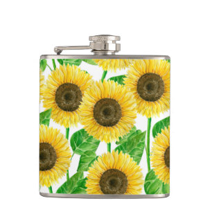 Sunflowers watercolor hip flask