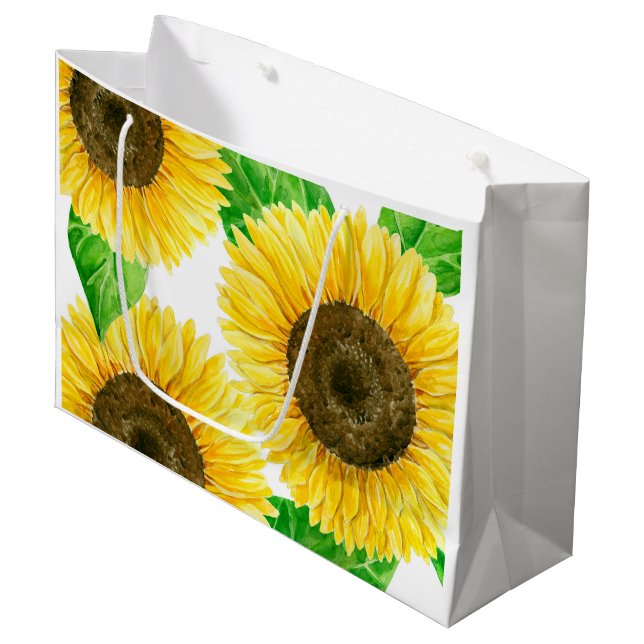 Sunflowers watercolor large gift bag (Front Angled)