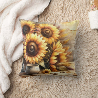 Sunflowers Watercolor Painting Cushion