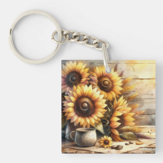 Sunflowers Watercolor Painting Key Ring