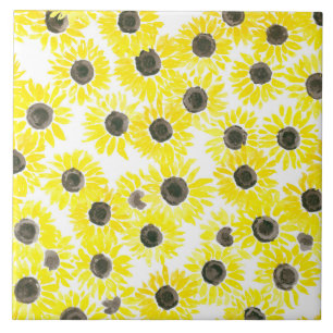 Sunflowers watercolor pattern ceramic tile