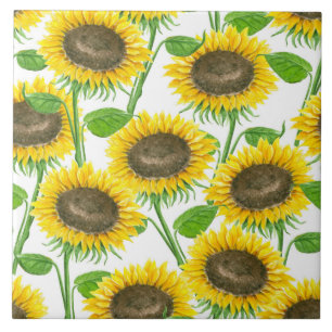 Sunflowers watercolor pattern ceramic tile