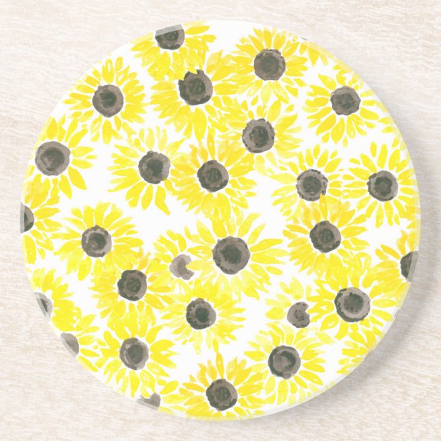 Sunflowers watercolor pattern coaster (Front)