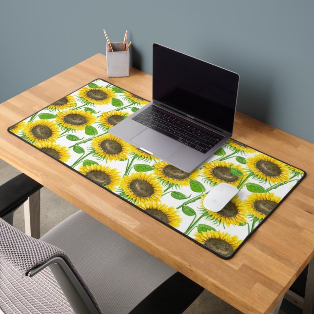 Sunflowers watercolor pattern desk mat (Office 2)