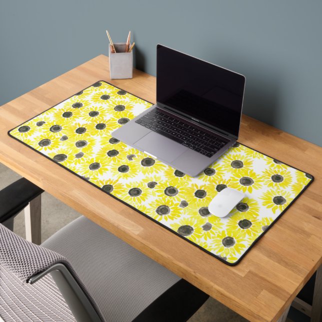 Sunflowers watercolor pattern desk mat (Office 2)