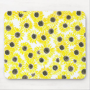 Sunflowers watercolor pattern mouse pad