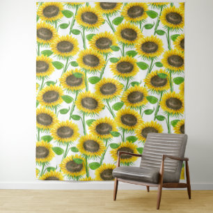 Sunflowers watercolor pattern tapestry