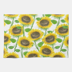 Sunflowers watercolor pattern tea towel