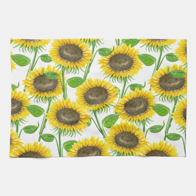 Sunflowers watercolor pattern tea towel (Horizontal)