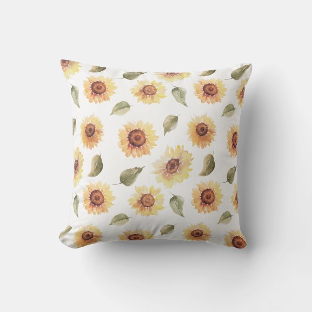 Sunflowers Watercolor Rustic Throw Pillow (Front)