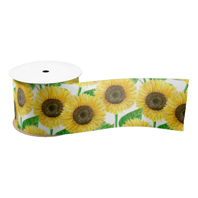 Sunflowers watercolor satin ribbon (Spool)