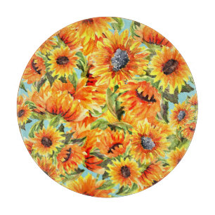 Sunflowers Watercolor: Seamless Illustration Cutting Board