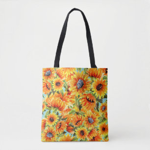 Sunflowers Watercolor: Seamless Illustration Tote Bag