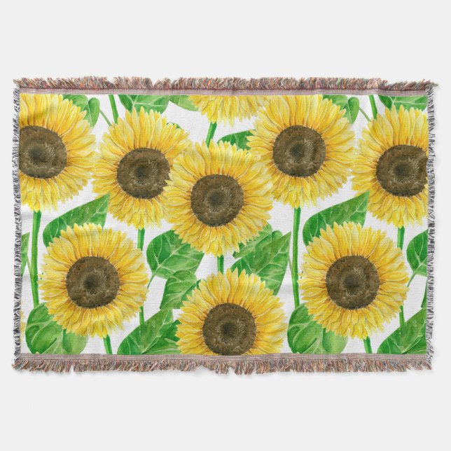 Sunflowers watercolor throw blanket (Front)