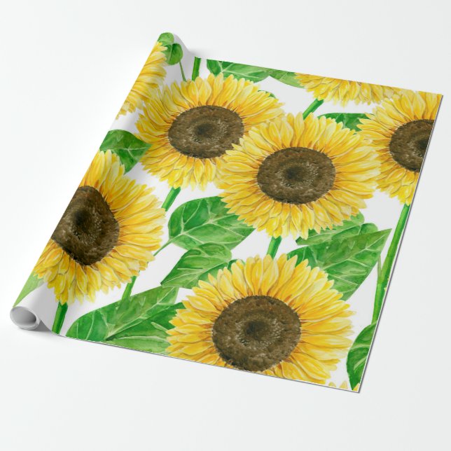 Sunflowers watercolor wrapping paper (Unrolled)