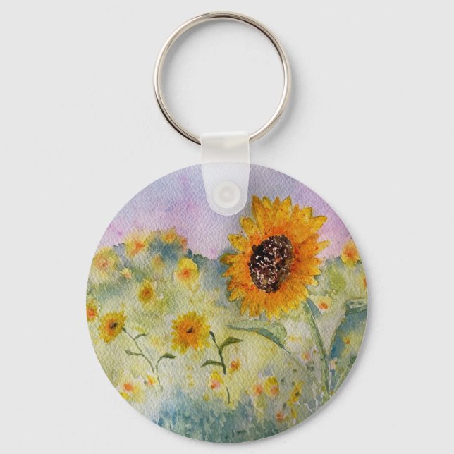 Sunflowers Watercolour   Key Ring (Front)
