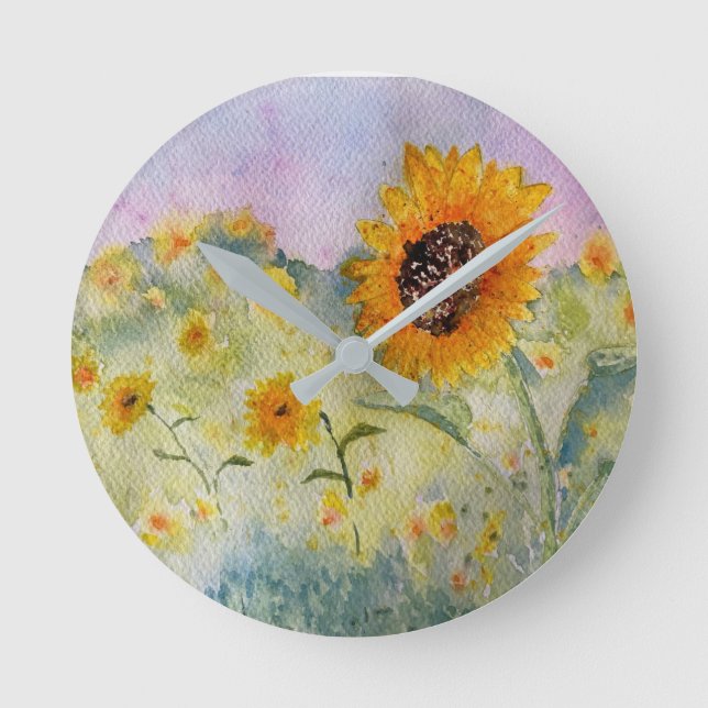 Sunflowers Watercolour  Round Clock (Front)