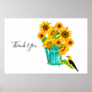 Sunflowers Watering Can Bouquet Thank You   Poster