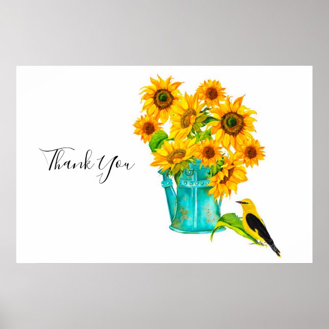 Sunflowers Watering Can Bouquet Thank You   Poster (Front)