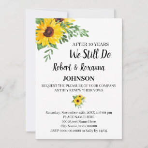 Sunflowers Wedding Anniversary Renewal Vows Invitation