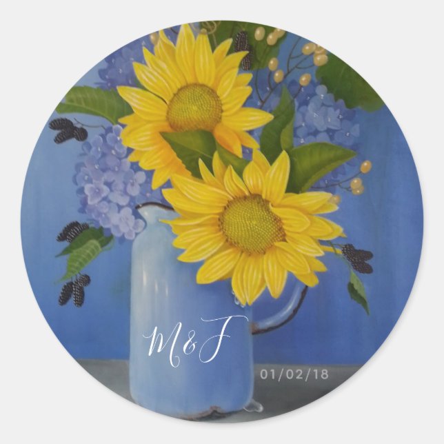 Sunflowers Wedding Classic Round Sticker (Front)