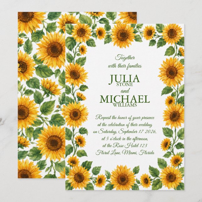 Sunflowers Wedding Invitation (Front/Back)