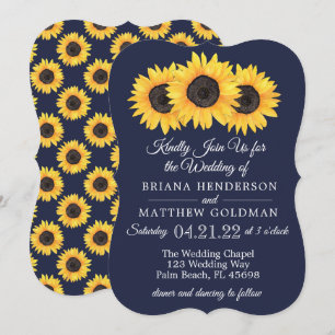 Sunflowers Wedding Invitations Country Blue