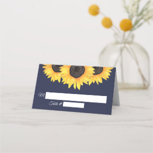 Sunflowers Wedding Place Cards Country Blue
