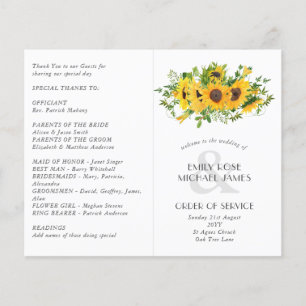 Sunflowers Wedding Program or other Event  Custom