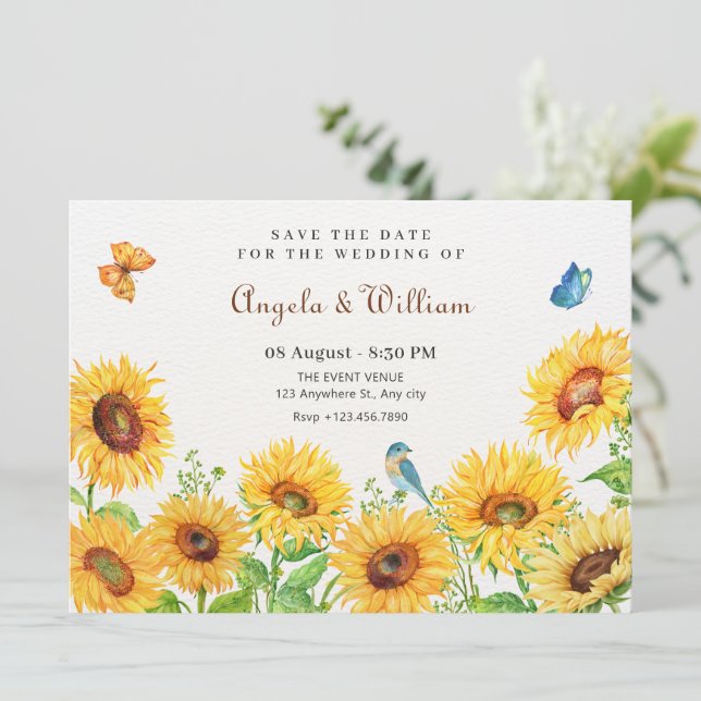 Sunflowers wedding save the date (Standing Front)