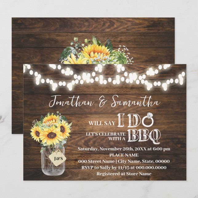 Sunflowers Western Before I do BBQ Couples Shower Invitation (Front/Back)