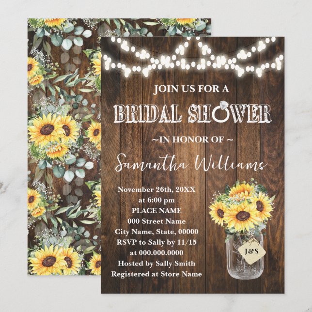 Sunflowers Western Bridal Shower Wedding Shower Invitation (Front/Back)