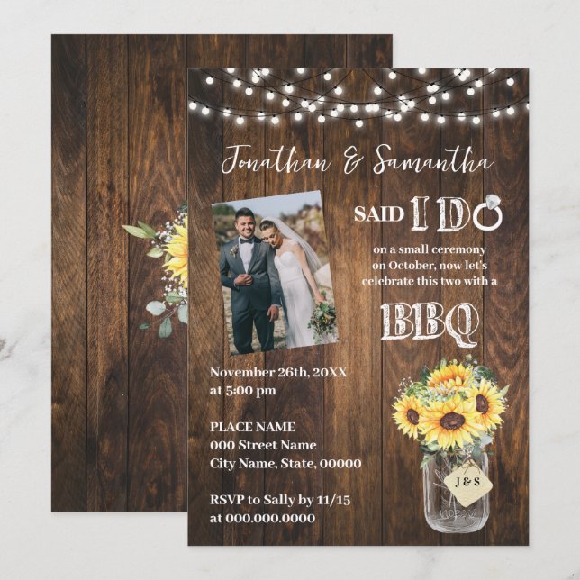 Sunflowers Western Said I do BBQ after Wedding Invitation (Front/Back)