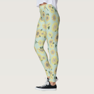 Sunflowers Whimsical Yellow On Blue Pattern Leggings