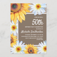 Sunflowers White Daisies Burlap 50th Birthday