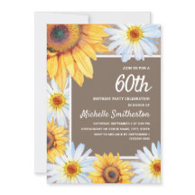 Sunflowers White Daisies Burlap 60th Birthday
