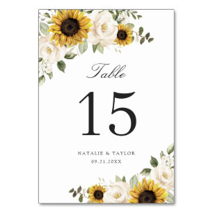 Sunflowers White Floral Greenery Rustic Table Number